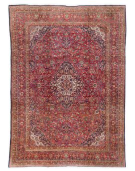 Antique Kashan Hand-Knotted Central Persian Rug